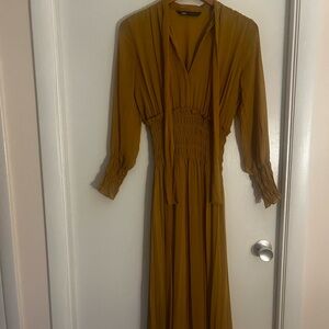 LAST NWT ZARA AW21 ELASTIC WAIST TIE DRESS mustard 9878/227